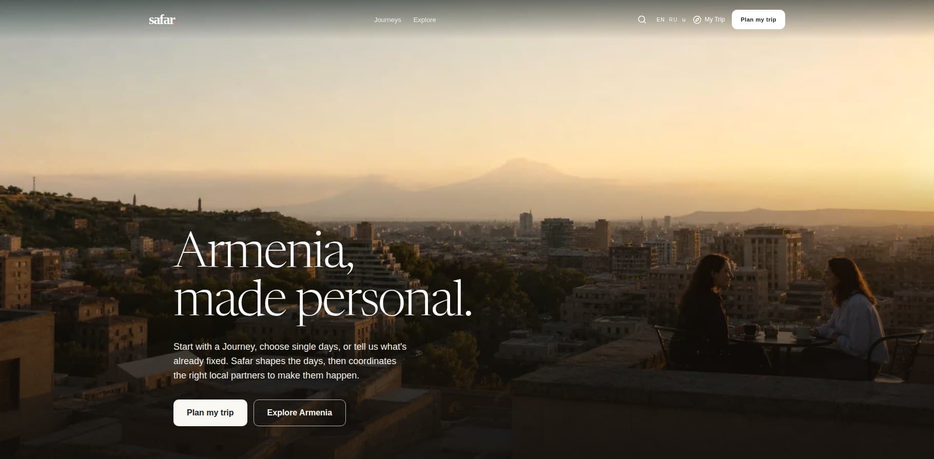 Safar homepage — Armenia, made personal, with Plan my trip and Explore Armenia